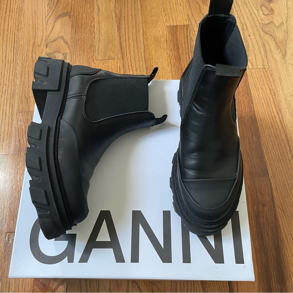 Ganni Black Chunky Chelsea Combat Boots